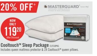 The Brick Masterguard cooltouch queen mattress protector with 2 queen pillows offer