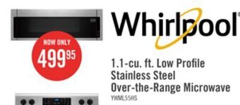 The Brick Whirlpool 1.1 cu. ft. low-profile microwave hood combination ywml55011hs offer