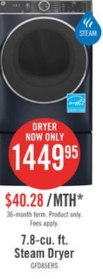 The Brick Ge 7.8 cu. ft. front load electric dryer with wi-fi washer link and sanitize offer