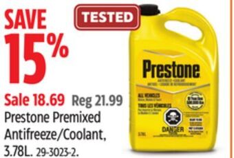Canadian Tire Prestone premixed antifreeze/coolant, 3.78l offer
