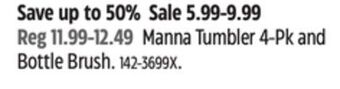 Canadian Tire Manna tumbler 4-pk and bottle brush offer