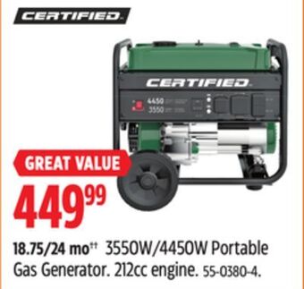 Canadian Tire Certified 3550w/4450w portable gas generator offer