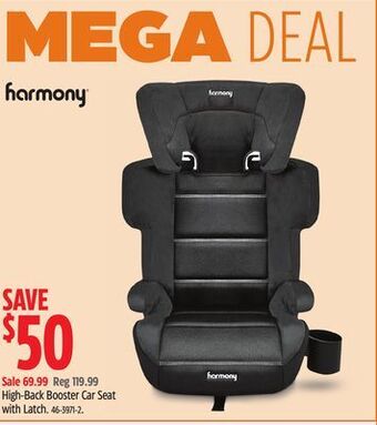 Canadian Tire Harmony high-back booster car seat with latch offer