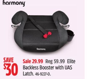 Canadian Tire Harmony elite backless booster with uas latch offer