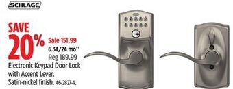 Canadian Tire Schlage electronic keypad door lock with accent lever offer