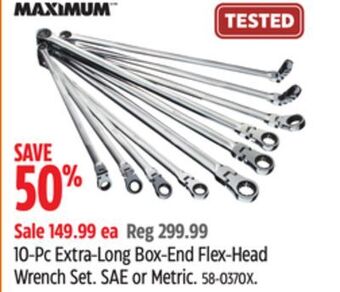 Canadian Tire Maximum 10-pc extra-long box-end flex-head wrench set offer
