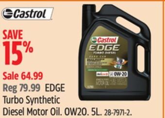 Canadian Tire Castrol edge turbo synthetic diesel motor oil offer