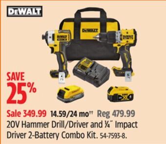 Canadian Tire Dewalt 20v hammer drill/driver and 1⁄4 impact driver 2-battery combo kit offer