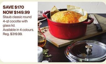 Hudson's Bay Staub classic round 4-qt cocotte with glass lid offer