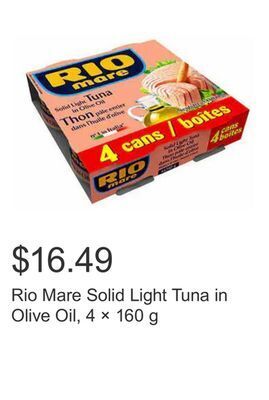 Costco Rio mare solid light tuna in olive oil, 4 × 160 g offer