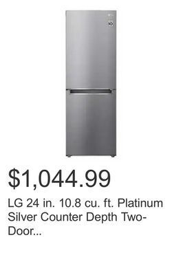 Costco Lg 24 in. 10.8 cu. ft. platinum silver counter depth two-door bottom mount refrigerator with multi air-flow technology offer