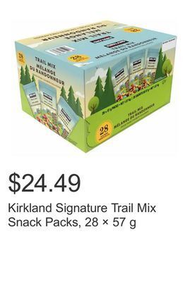 Kirkland signature trail mix snack packs, 28 × 57 g offer at Costco