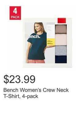 Costco Bench women's crew neck t-shirt, 4-pack offer