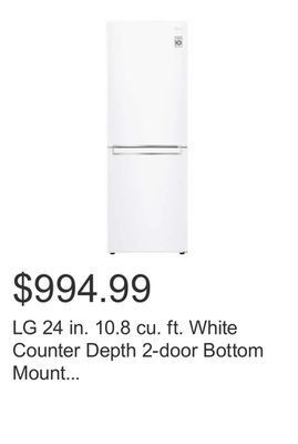 Costco Lg 24 in. 10.8 cu. ft. white counter depth 2-door bottom mount refrigerator with multi air-flow technology offer