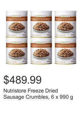 Costco Nutristore freeze dried sausage crumbles, 6 x 990 g offer