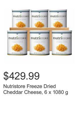 Costco Nutristore freeze dried cheddar cheese, 6 x 1080 g offer