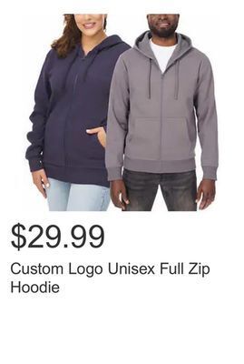 Costco Custom logo unisex full zip hoodie offer