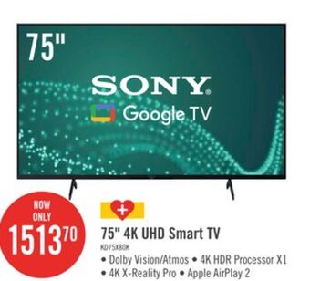 The Brick Sony bravia 75 x80k 4k hdr led smart google tv offer