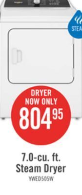 The Brick Whirlpool 7 cu. ft. electric dryer with steam - ywed5050lw offer