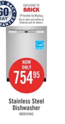The Brick Maytag front-control dishwasher with dual power filtration - mdb4949skz offer