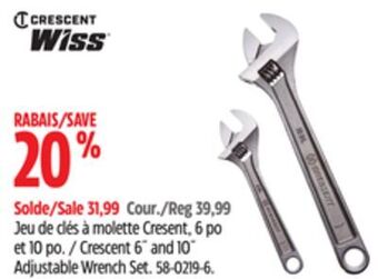 Canadian Tire Crescent 6 and 10 adjustable wrench set offer