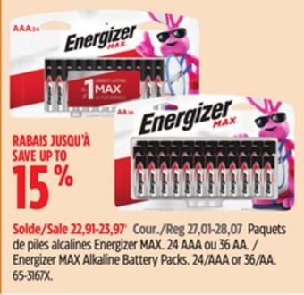 Canadian Tire Energizer max alkaline battery packs offer