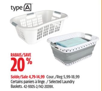Canadian Tire Type a selected laundry baskets offer