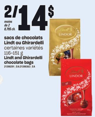 Provigo Sacs de chocolats lindt ou ghirardelli, 116-151 g offer