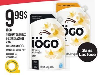 Provigo Iögo yogourt crémeux ou sans lactose, 2 kg offer