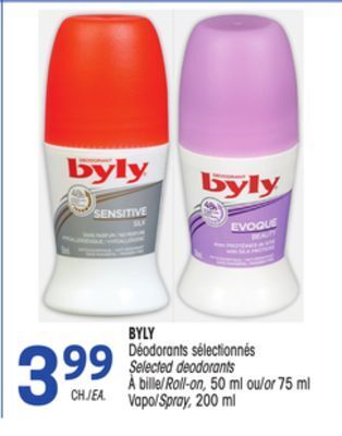 Uniprix Byly déodorants sélectionnés/ selected deodorants offer