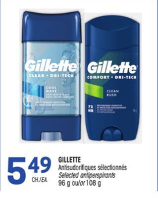Uniprix Gillette antisudorifiques sélectionnés/ selected antiperspirants offer