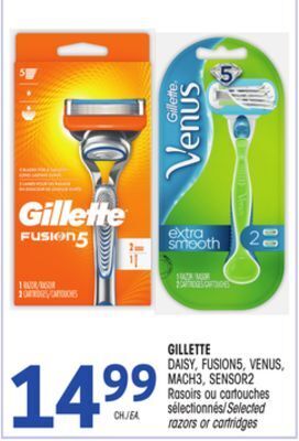 Uniprix Gillette daisy, fusion5, venus, mach3, sensor2 rasoirs ou cartouches sélectionnés/selected razors or cartridges offer