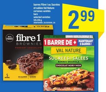 Maxi Barres fibre 1 ou sucrées et salées val nature, 125-210 g offer