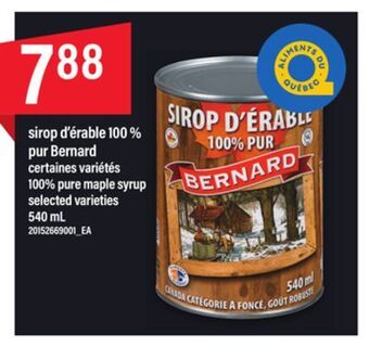 Maxi Sirop d'érable 100 % pur bernard, 540 ml offer