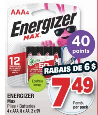 Jean Coutu Energizer max batteries offer