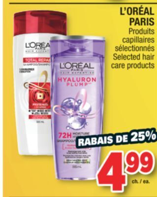 Jean Coutu L'oréal paris selected hair care products offer