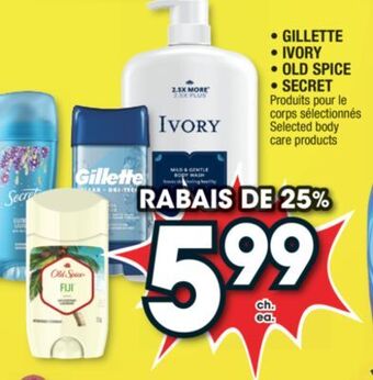 Jean Coutu Gillette, ivory, old spice, secret selected body care products offer