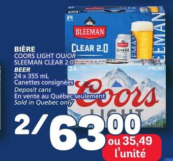 Marché Bonichoix Coors light or sleeman clear 2.0 beer offer