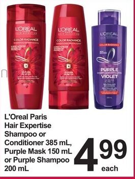 Pharmasave L'Oreal Paris Hair Expertise Shampoo or Conditioner 385 mL, Purple Mask 150 mL or Purple Shampoo 200 mL offer