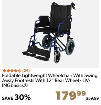 Shopper+ Foldable lightweight wheelchair with swing away footrests with 12 rear wheel - livingbasics offer