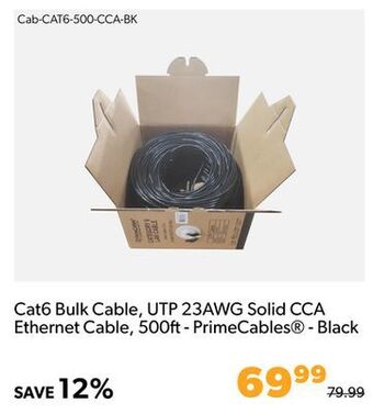 Shopper+ Cat6 bulk cable, utp 23awg solid cca ethernet cable, 500ft- primecables - black offer