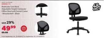 Shopper+ Multicolor low-back adjustable height computer office stool with swivel caster - moustache - black offer