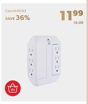 Shopper+ 6-outlet surge protector side socket with swivel wall power strip, 120v 1850w - primecables offer