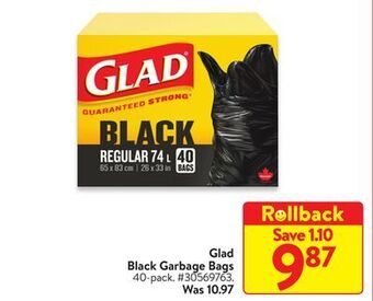 Walmart Glad black garbage bags offer