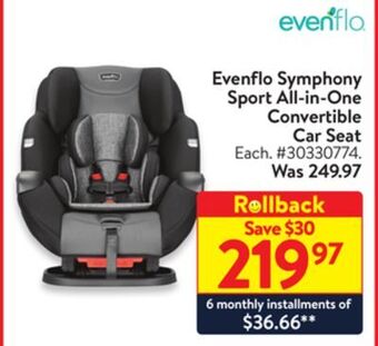 Walmart Evenflo symphony sport all-in-one convertible car seat offer