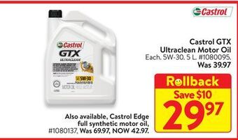 Walmart Castrol gtx ultraclean motor oil offer