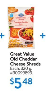 Walmart Great value old cheddar cheese shreds offer