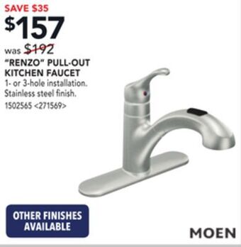 Lowe's Moen renzo pull-out kitchen faucets offer
