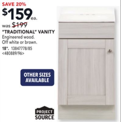 Lowe's Project source traditional vanity 18 offer