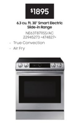 Lowe's Samsung 6.3 cu.ft.30' smart electric slide-in range offer